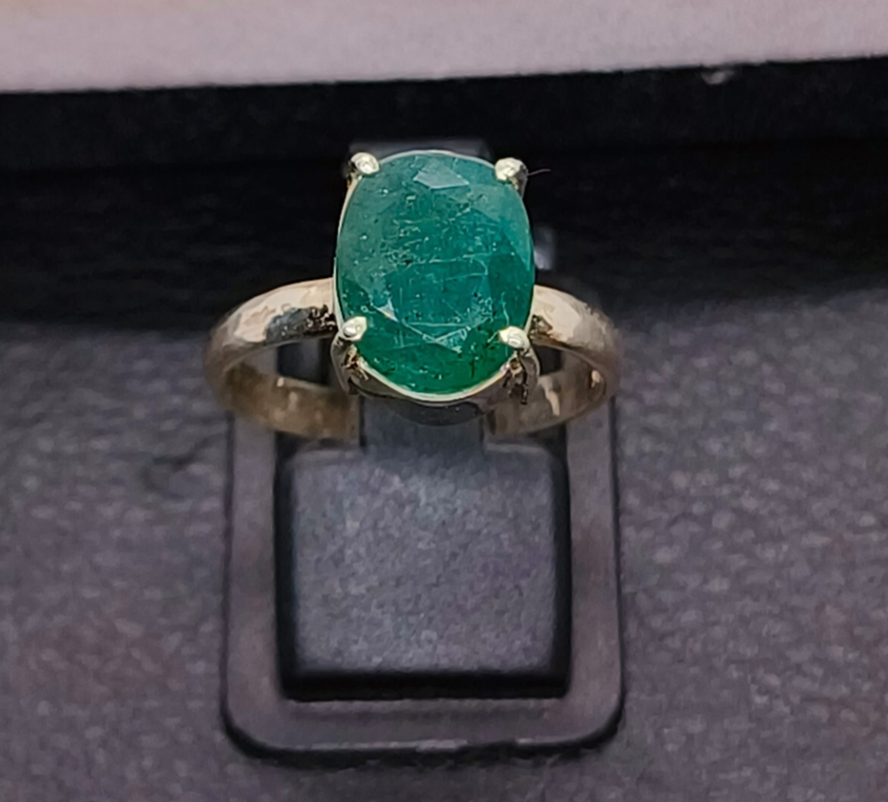 Zambian Emerald Ring 925 Silver Zambia Green Emerald Ring Stone US Size 7