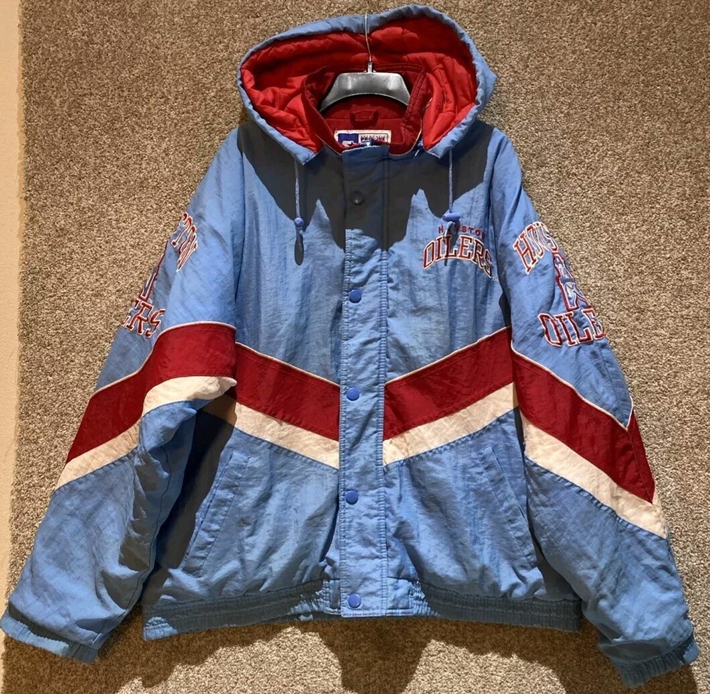 Vintage Starter NHL Pro Line Mens Houston Oilers Puffer Full Zip Jacket Sz Large