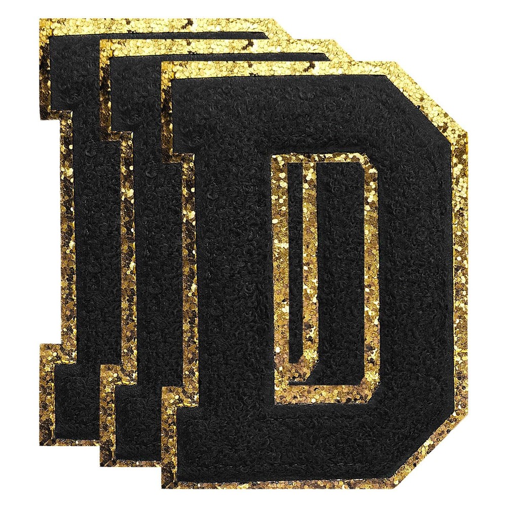 3PCS Large Black D Chenille Iron-On Varsity Letter Patches 4.5 Inch