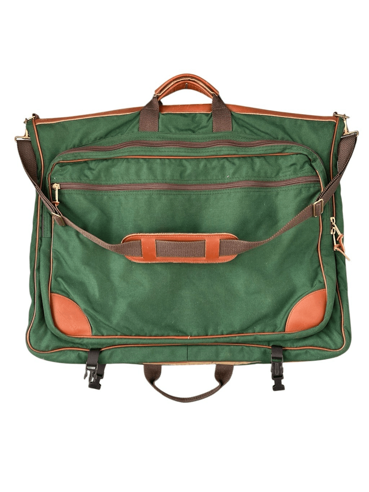 Vintage L.L. Bean Green Canvas Travel Bag with Leather Trim OS