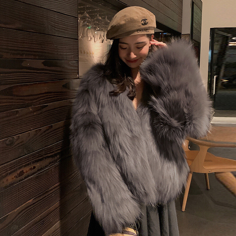 Faux Fox Fur Jacket Women's Short Faux Mink Fleece Mink Coat