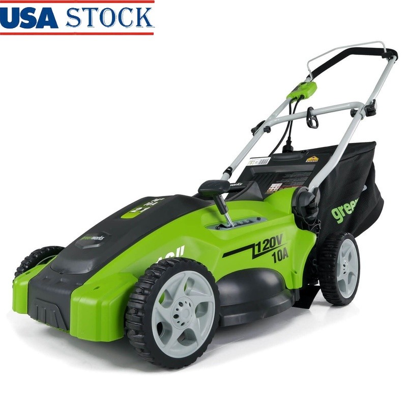 16 Inch 10 Amp Corded Electric Lawn Mower with Push Button Start Mulching Bagging