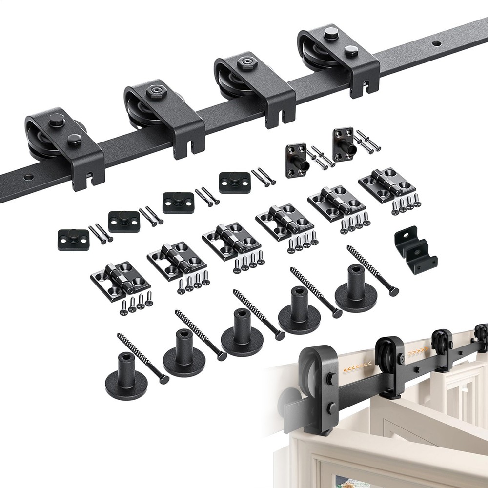 70in Black Bifold Sliding Barn Door Hardware Kit Brand New Track System