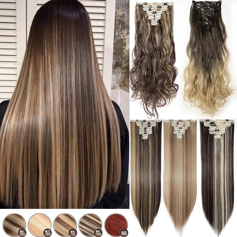 Extensiones de Cabello Largo Real 100% Natural como Humano Marrón Mezcla Cabeza Completa 8 PIEZAS