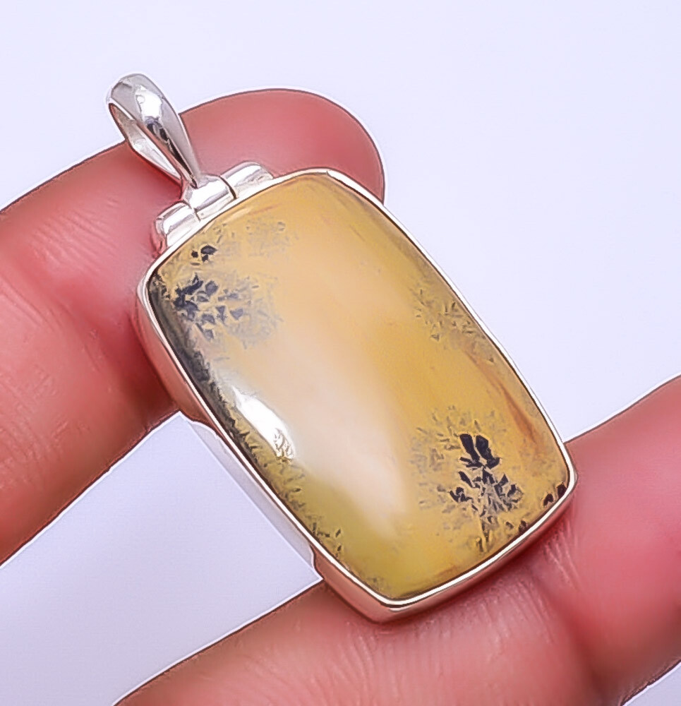 Honey Dendritic Opal - Mexico Gemstone 925 Sterling Silver Pendant 1.64