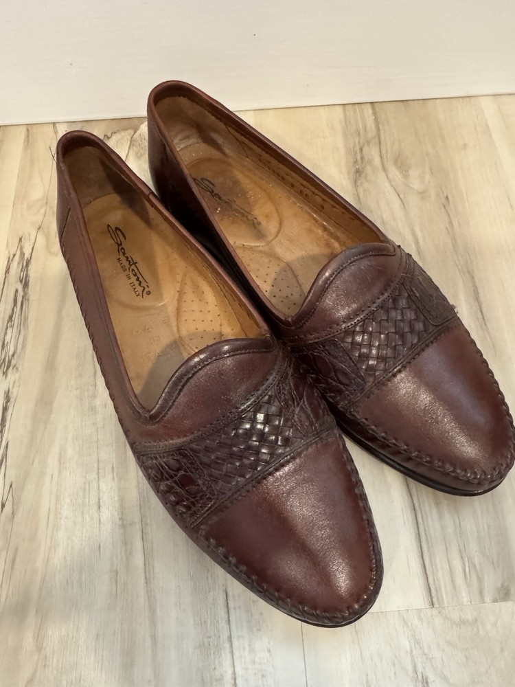 Santoni Men’s Leather Brown Loafers Size 9 Made In Italy