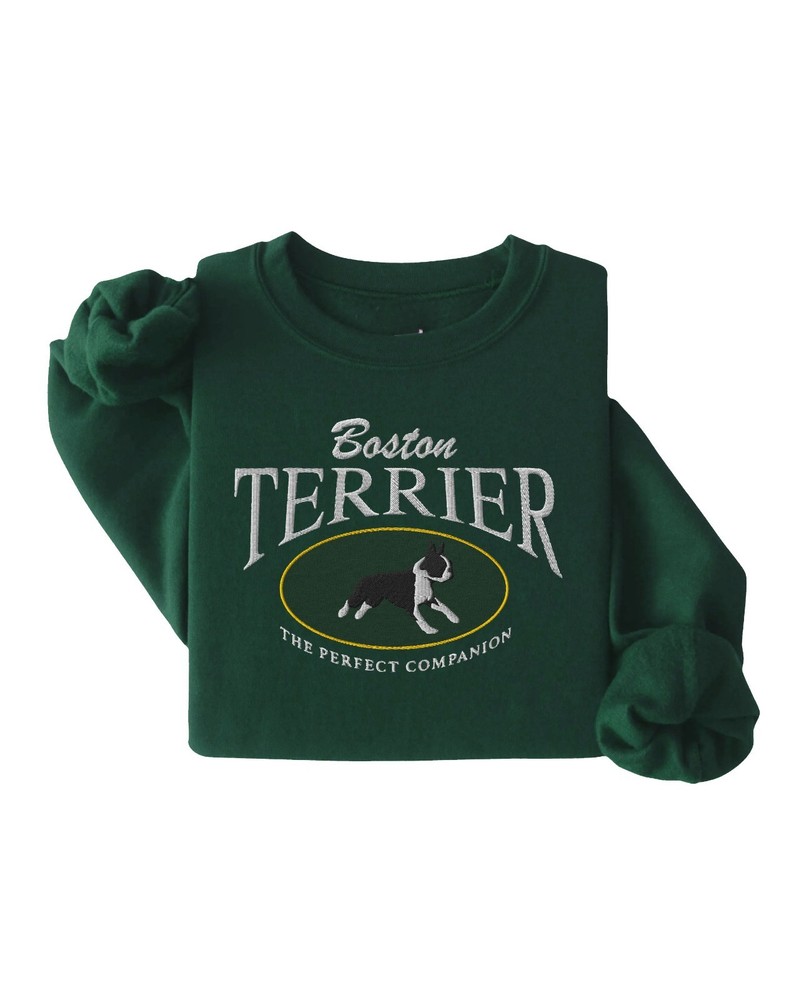 Boston Terrier  Embroidered Crewneck Sweatshirt - Dog Vintage Style Sweater