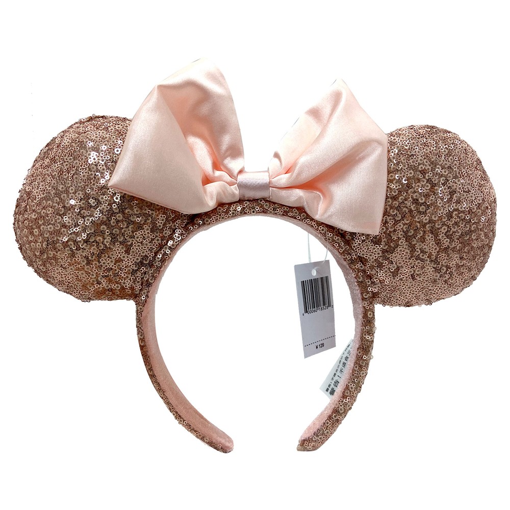 Disney Parks Ears ROSE GOLD Champagne Minnie Mouse Bow Sequins Ear Headband NEW