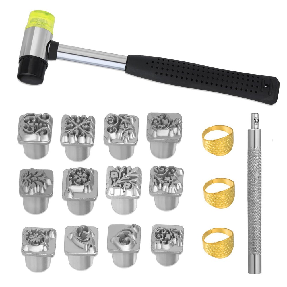 Leather Craft Stamping Kit 12 Tangcao Stamps Leather Punch Tools & Hammer