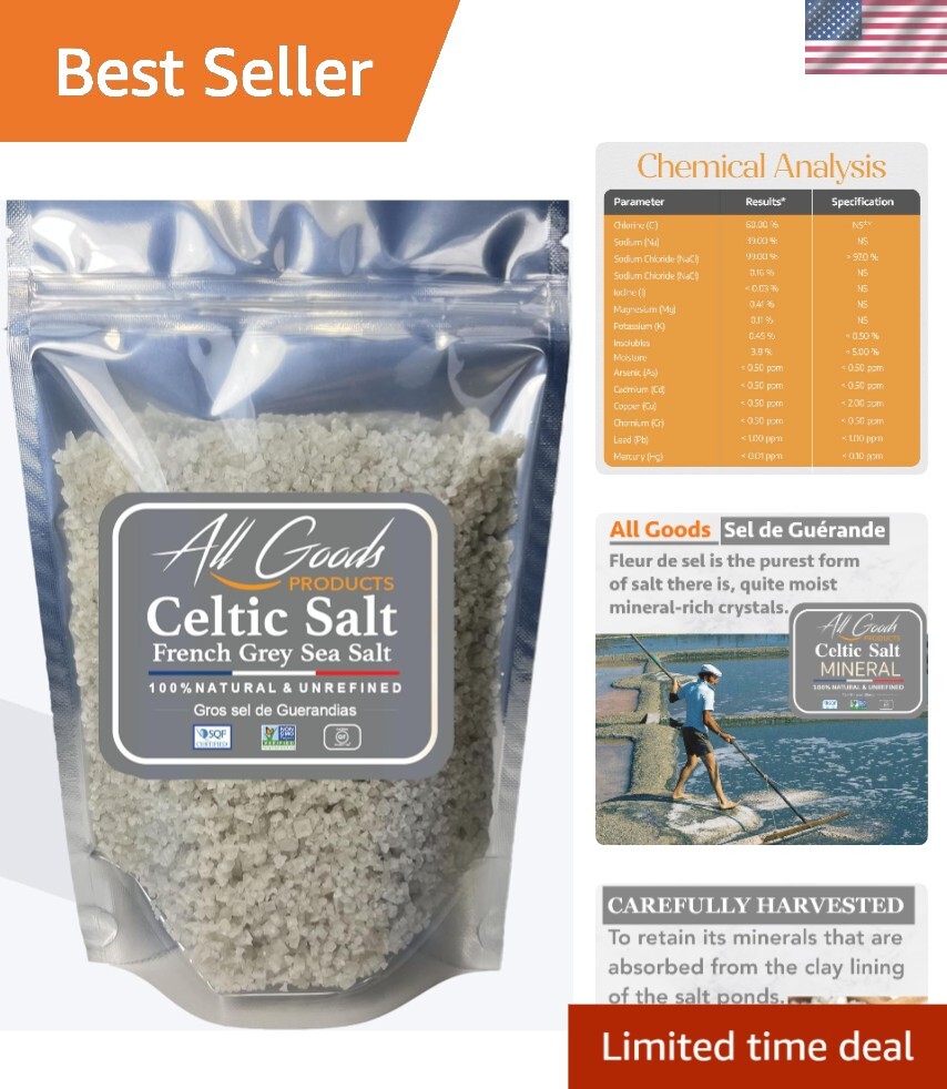 All Goods 5Oz Coarse, Hand Harvested Celtic Salt Organic 82 Minerals Coarse, Fr