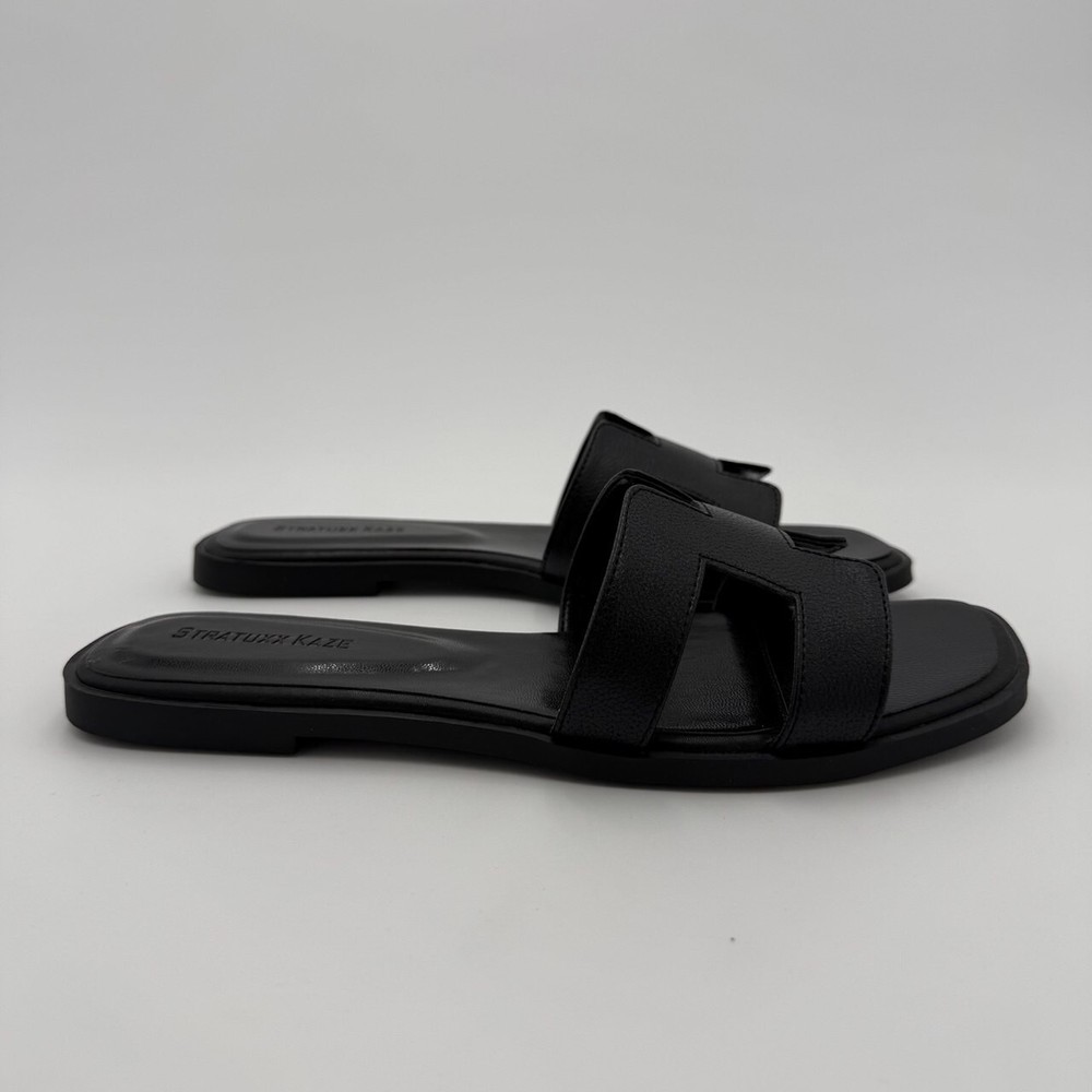 Stratuxx Kaze Womens Open Toe Flat Dress Sandals Size 9 Black Casual Fashion