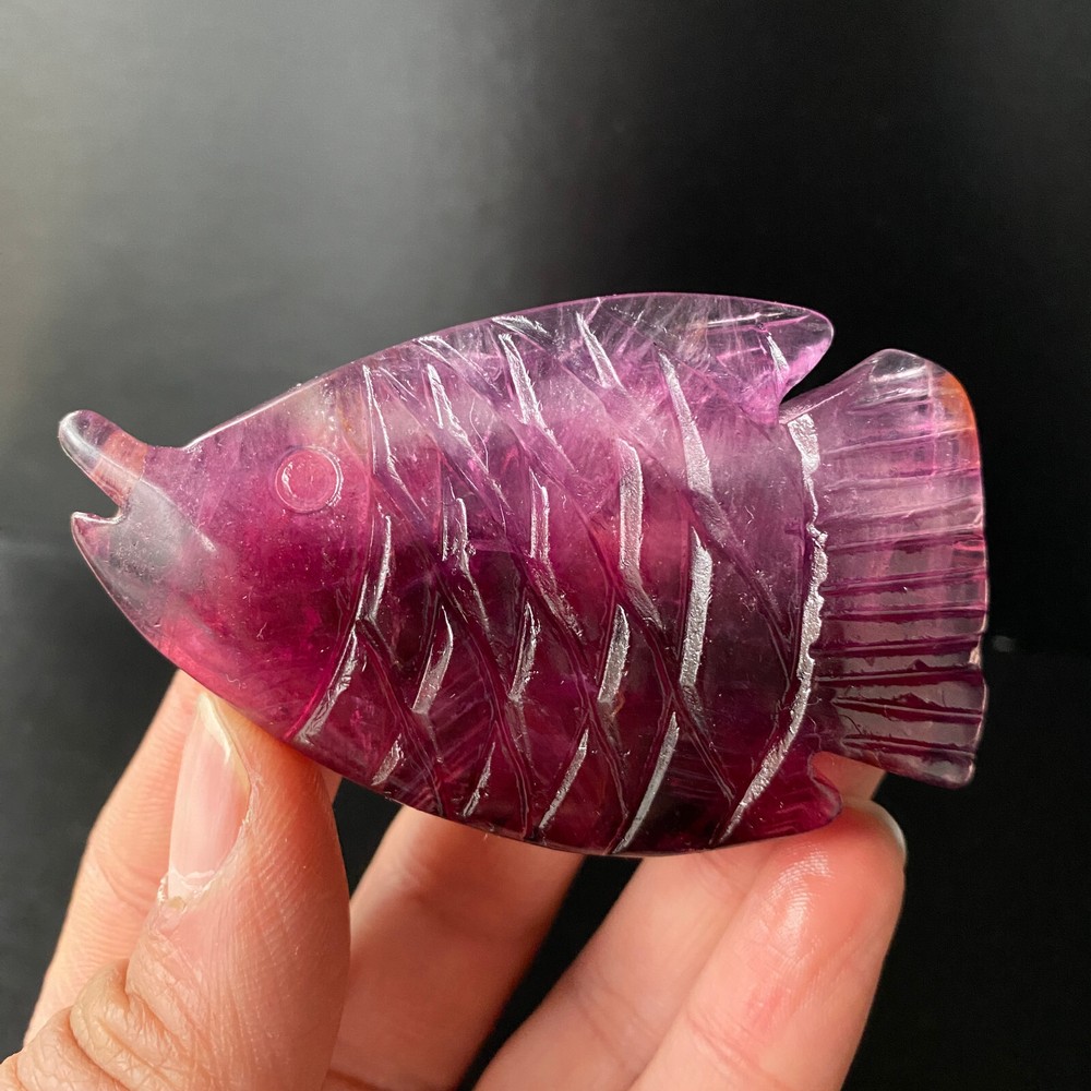 1pc Natural Fluorite Quartz Carved Fish Skull Crystal Reiki Healing Gem Decor