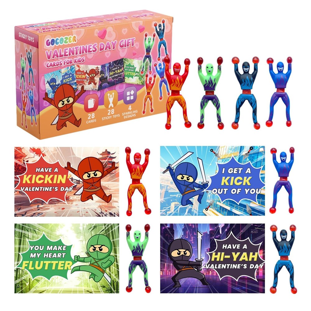 28-Pack Ninja Stress Relief Sticky Toys for Kids – Fun Valentine's Day Gifts