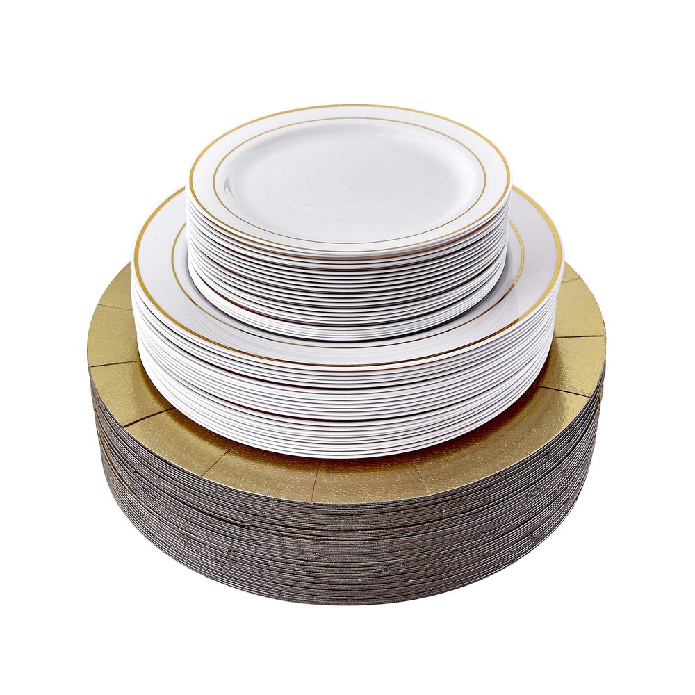 Modern Elegant Disposable Dinnerware Set – Heavy-Duty Plastic Plates & Cutlery for 40 Guests