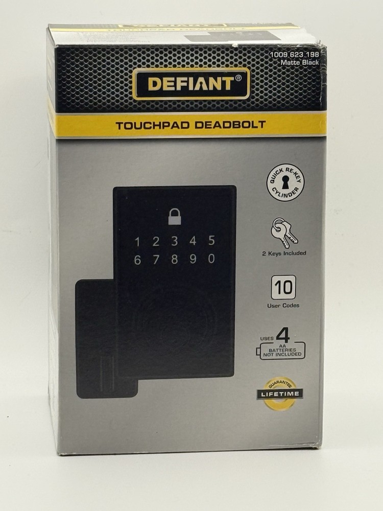 Defiant Deadbolt Touchpad Matte Black1010  W/keys  25 Users Quick Re-key New