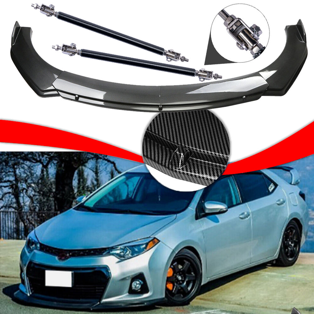 Toyota Corolla Carbon Fiber Front Bumper Lip Spoiler Strut Rods