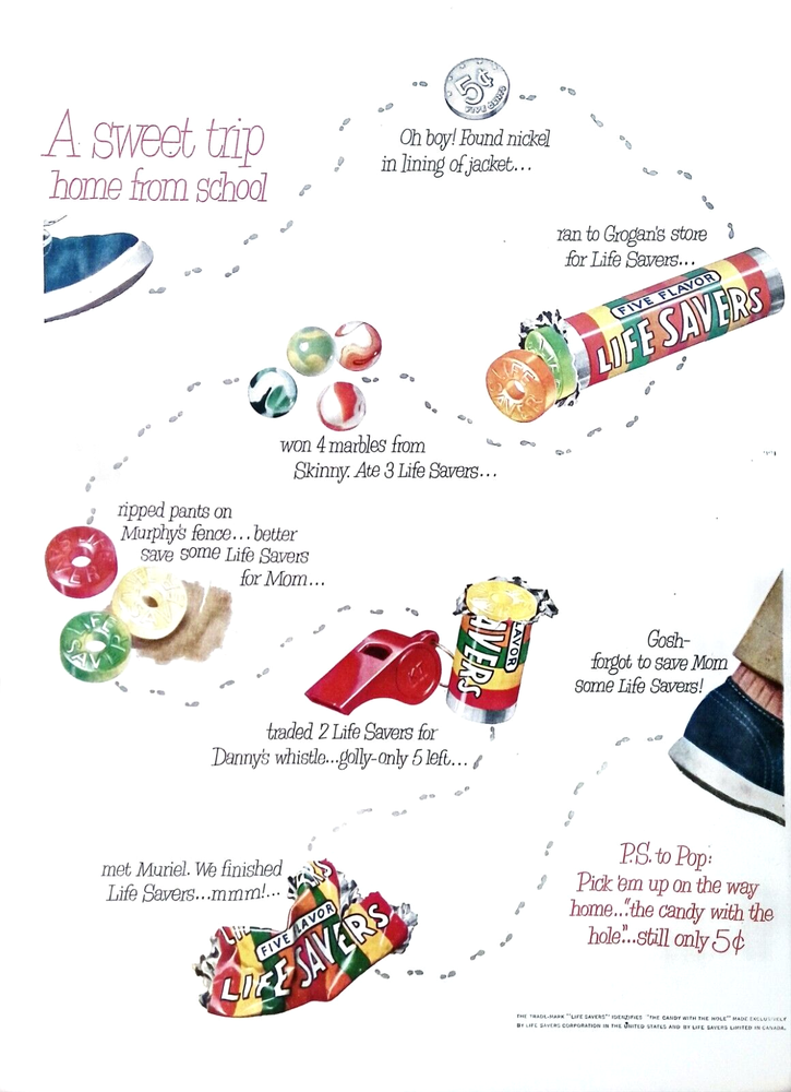 Candy 1951 Print Ad Life Savers a Sweet Trip Home from School 11x14 Vintage