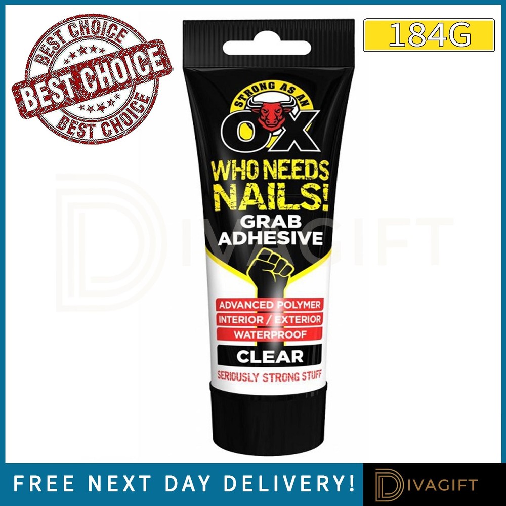 HARD AS NAILS EXTERIOR INTERIOR NO MORE NAILS WATERPROOF GRAB ADHESIVE CLEAR OX