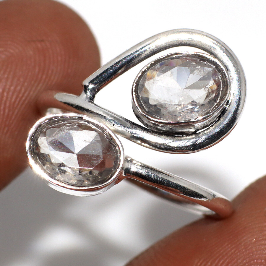 Crystal Topaz 925 Silver Plated Adjustable Ring Free Size Independence Day Gift Jewelry