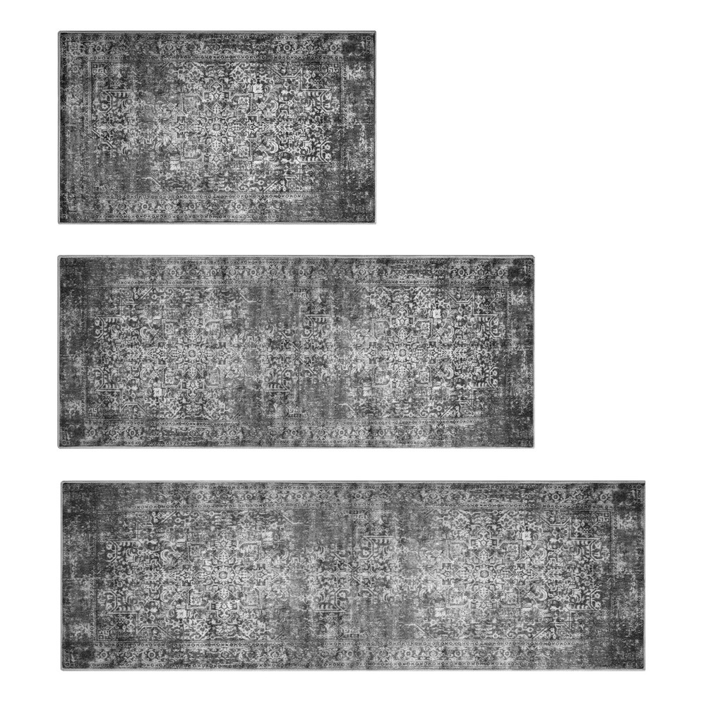 Non Slip Washable Kitchen Rugs Set of 3 Floor Mats for Home