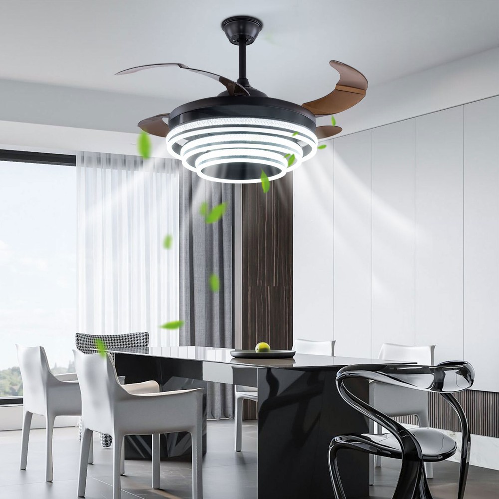 3-Color Modern LED Lamp Smart LED Ceiling Fan Light 6 Speeds Timing Range 1/2/4h