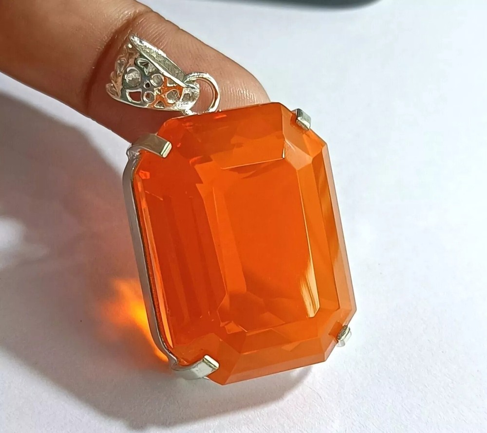 Natural Orange 93.00 Ct Emerald Opal 925 Solid Silver Pendant Loose Gemstone
