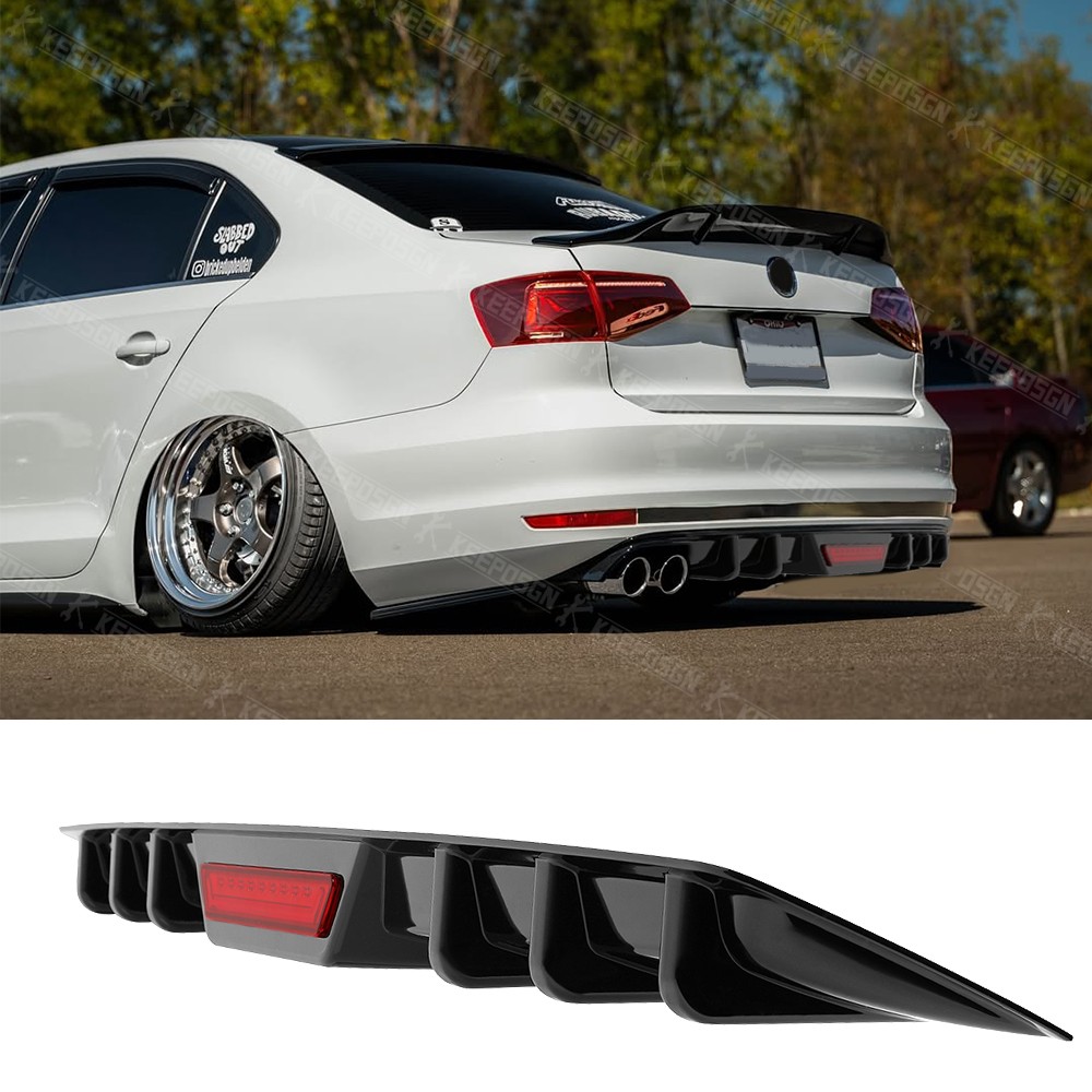 For VW JETTA MK6 MK6.5 MK7 Glossy Rear Bumper Diffuser w/ LED Tail Brake Light
