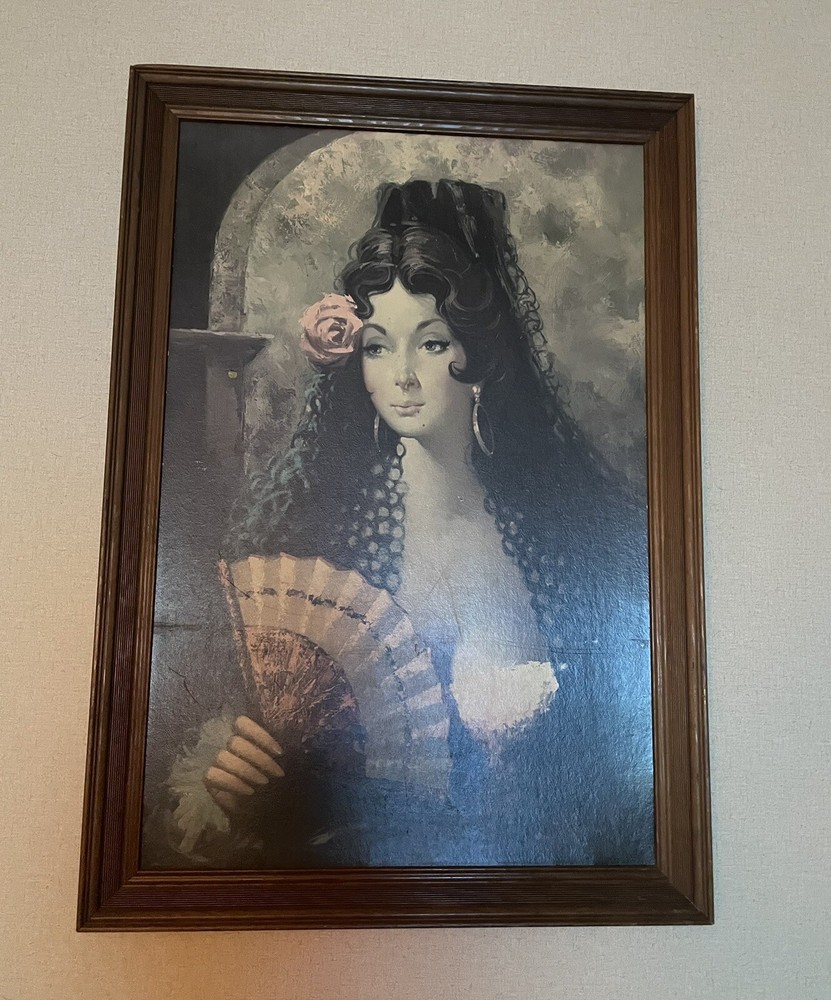 Art Spanish Woman oil painting 1960s by J. Adamol Carmen Vintage