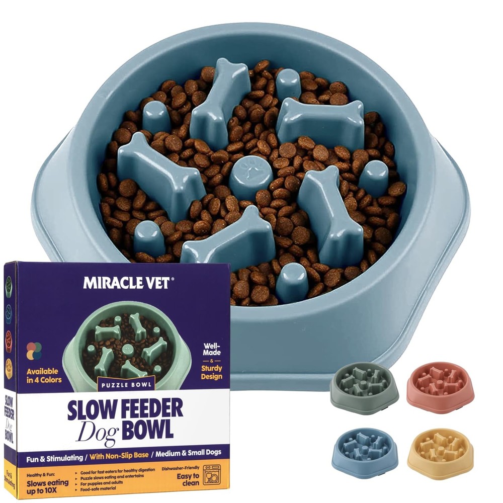 New Miracle Vet Slow Feeder Dog Bowls for Fast Eaters - Small Medium Sized Dogs