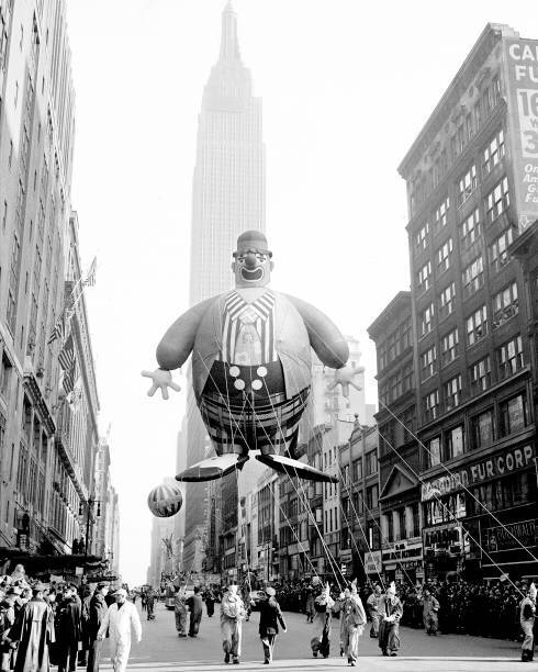 Empire State Building backdrop for vintage helium-filled balloon photo