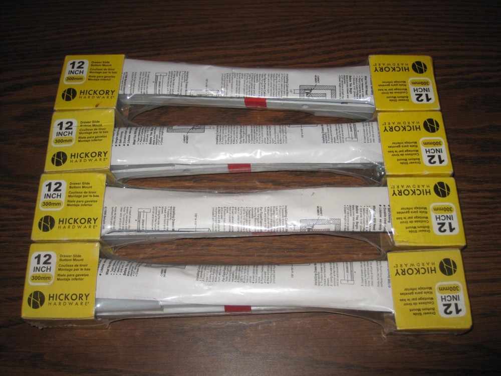 4 Pairs Hickory Hardware P1700/12-W 12-Inch Bottom Mount Drawer Slides Brand New