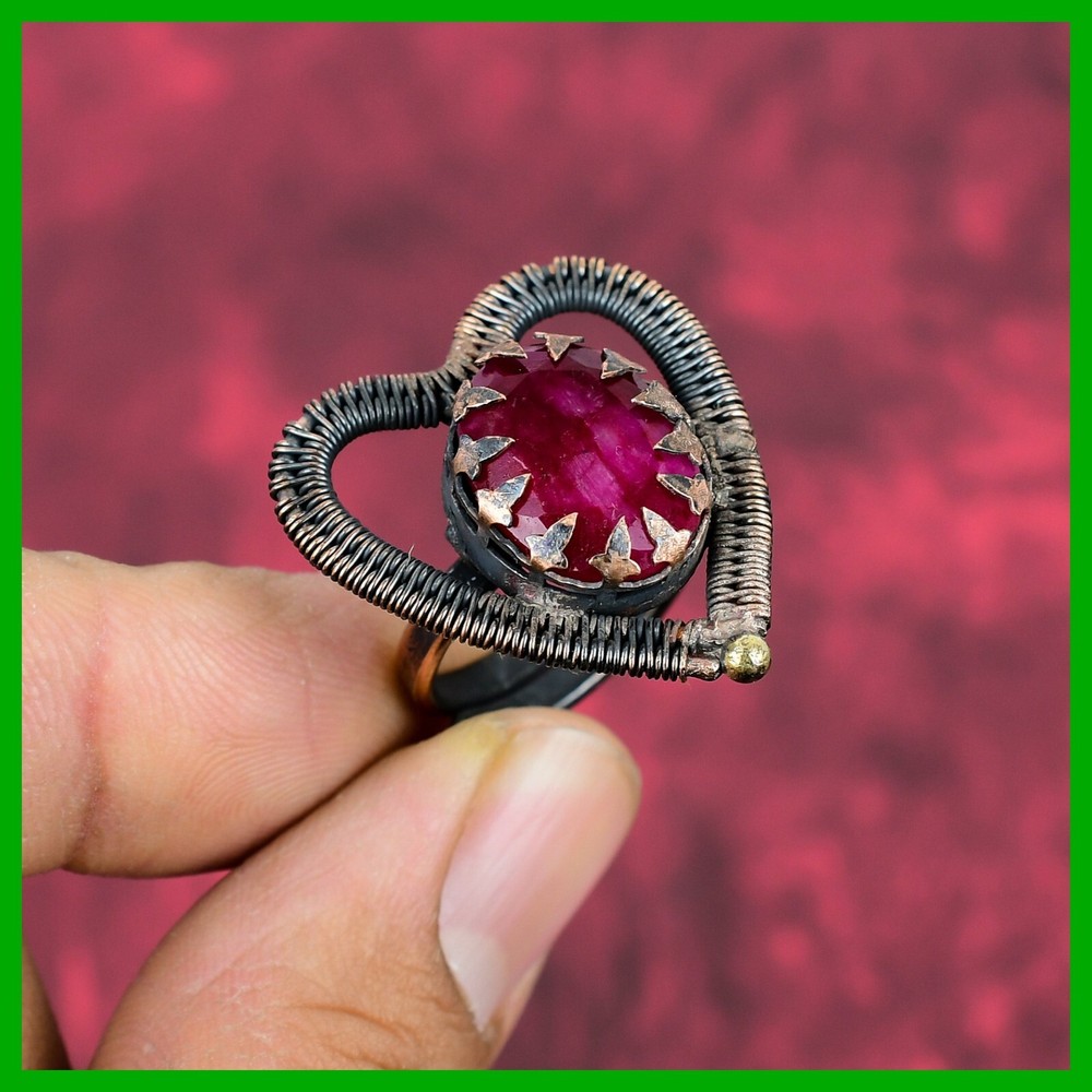 Mother's Day Deal Copper Kashmir Rubi Stone Wire Wrapped Heart Ring-image