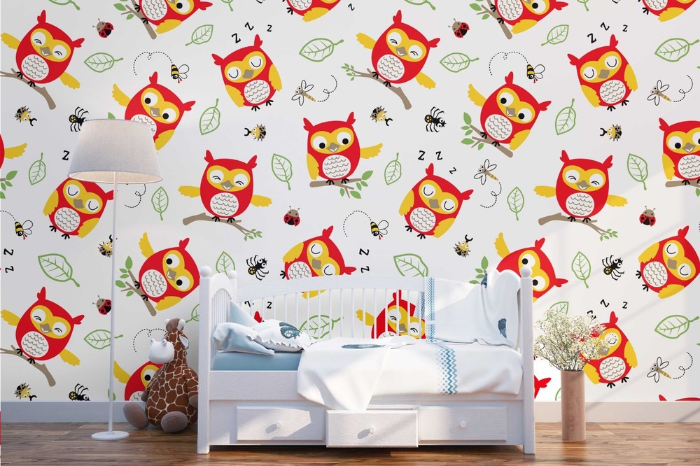 3D Cartoon Owl Insects Pattern Wall Murals Wallpaper Murals Wall Sticker