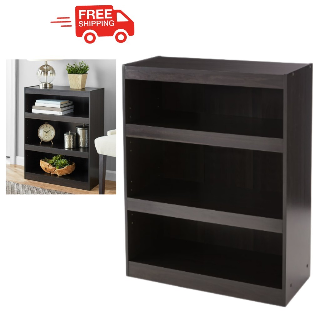 3 Shelf Bookcase Storage Cabinet Adjustable Shelves Display Unit Wood - Espresso