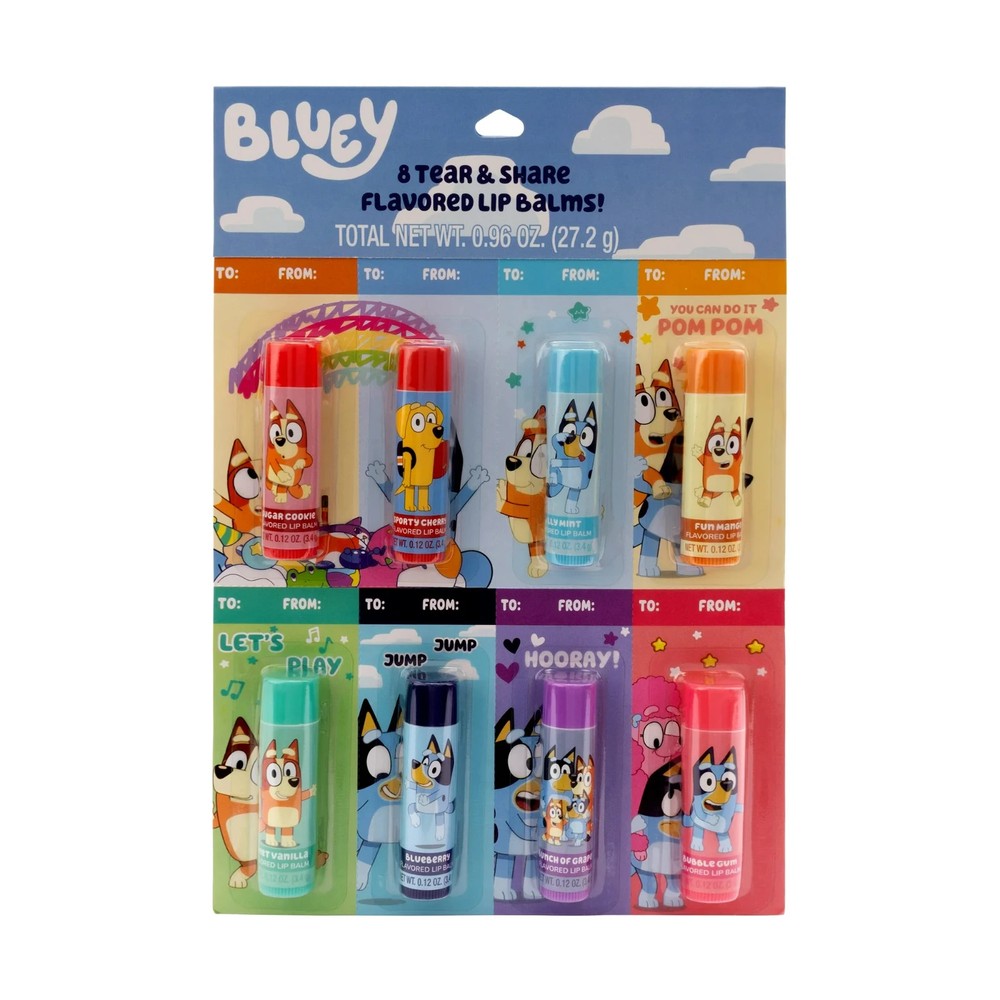 Bluey Tear and Share Lip Balms, 8 Pack, Multiple Flavors, Age 3+
