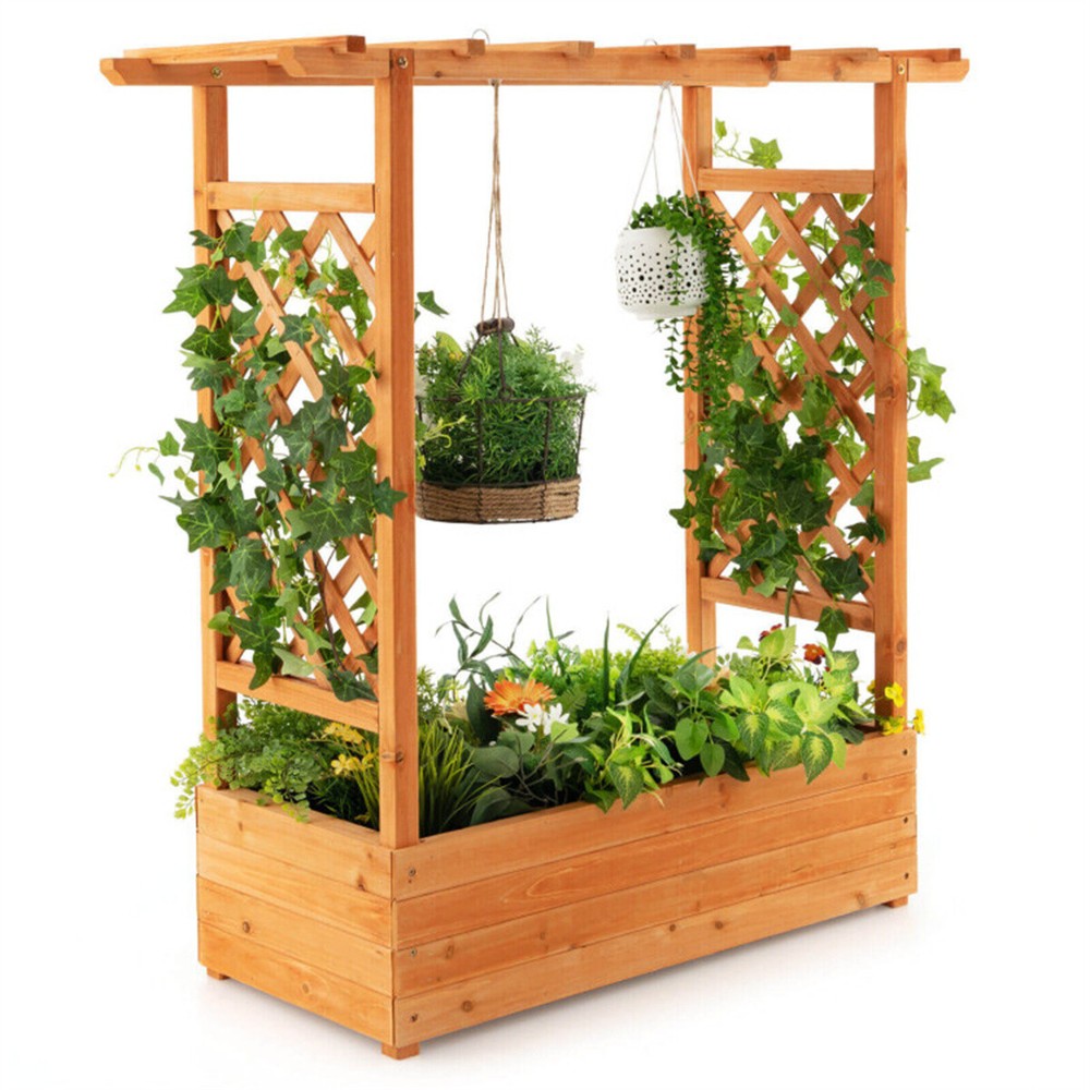 Elevated 43.5 Inch Wooden Garden Bed Planter for Herbs Vegetables Flowers