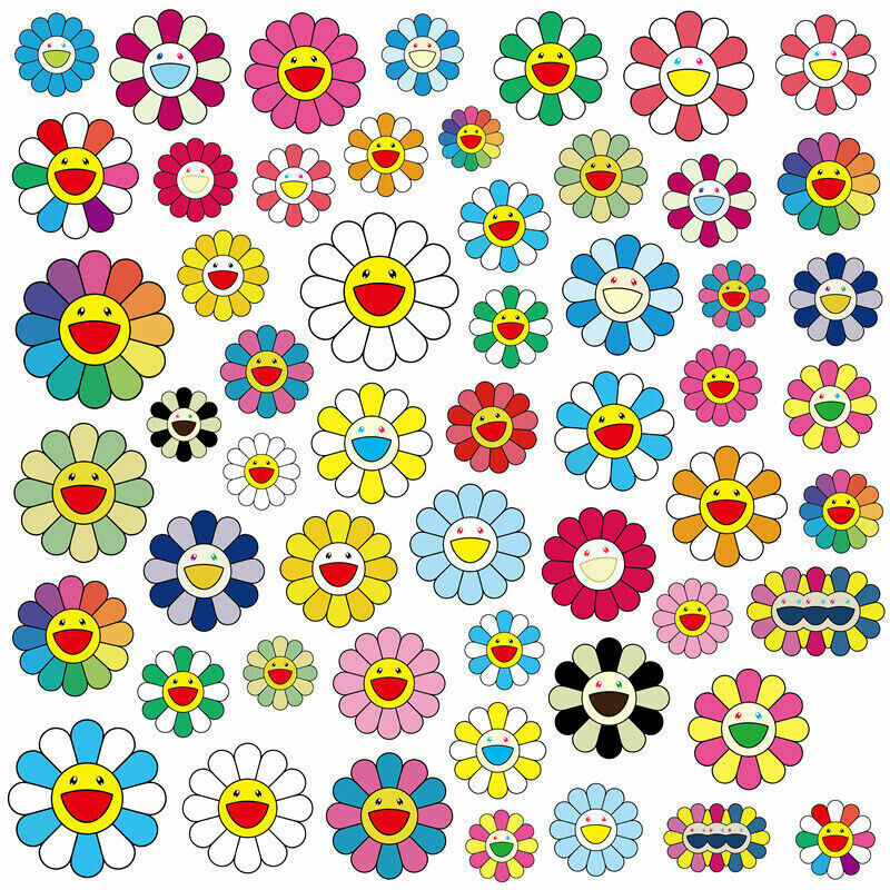 50Pcs Vinyl Sticker Pack Takashi Murakami Flower Rainbow Skateboard Laptop Decal