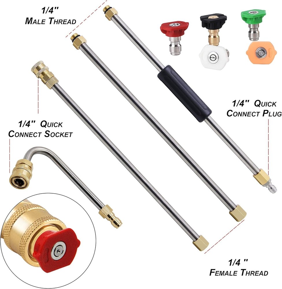 8 ft Pressure Washer Extension Wand Set with 5 Nozzles & 7 Replacement Lances