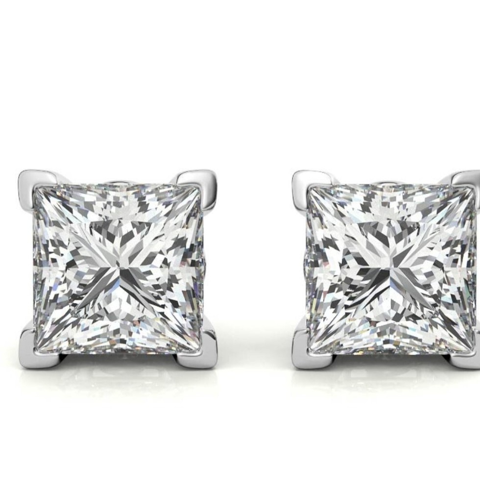 Moissanite Princess Cut Sterling Silver Stud Earrings 5mm 6mm 7mm Wedding Jewelry