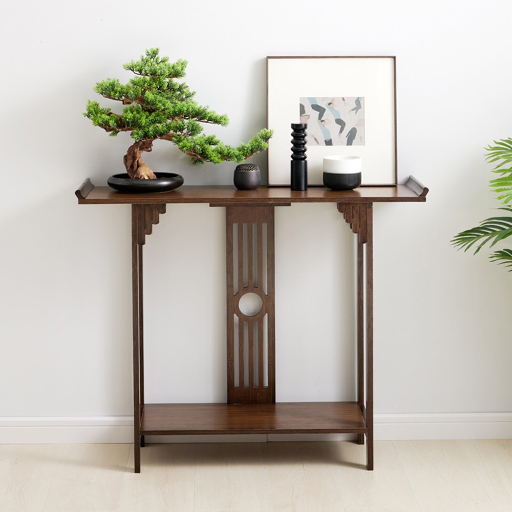 2-Tiers Long and Narrow Side Table Slim Accent Table HOT Versatile Bamboo Table