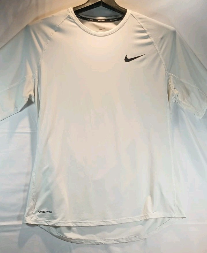 Nike Pro DRI-FIT T-Shirt Men XL White Stretch Slim Fit Short Sleeve