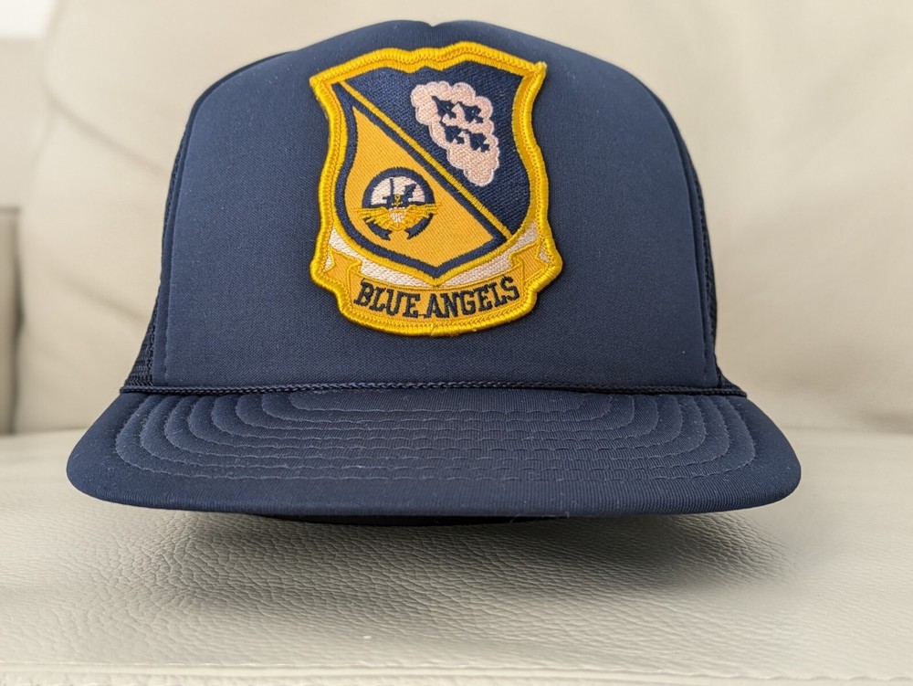 Vintage US Navy Blue Angels Trucker Hat Cap Blue Snap Back 80s 90s
