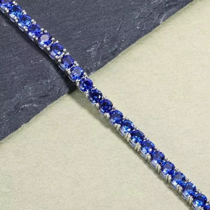 10Ct Round Lab Created Blue Sapphire 14k White Gold plated Tennis Bracelet 7