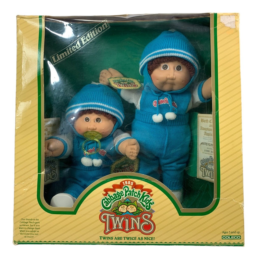 Vintage 1985 Coleco Twin Cabbage Patch Kids, Twins 2 Boys New Open Box