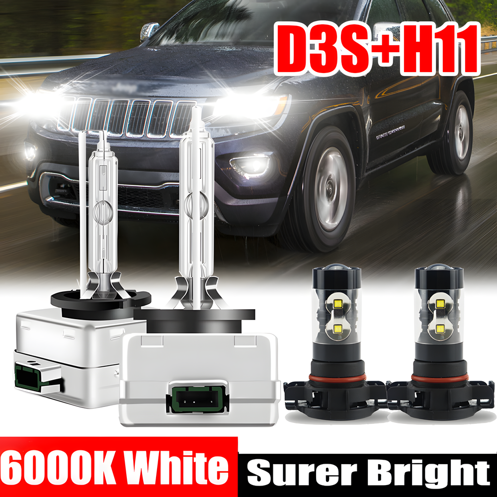 For Jeep Cherokee 2014-2018 - D3S HID Headlight + 5202 LED Fog Light Bulbs Kit