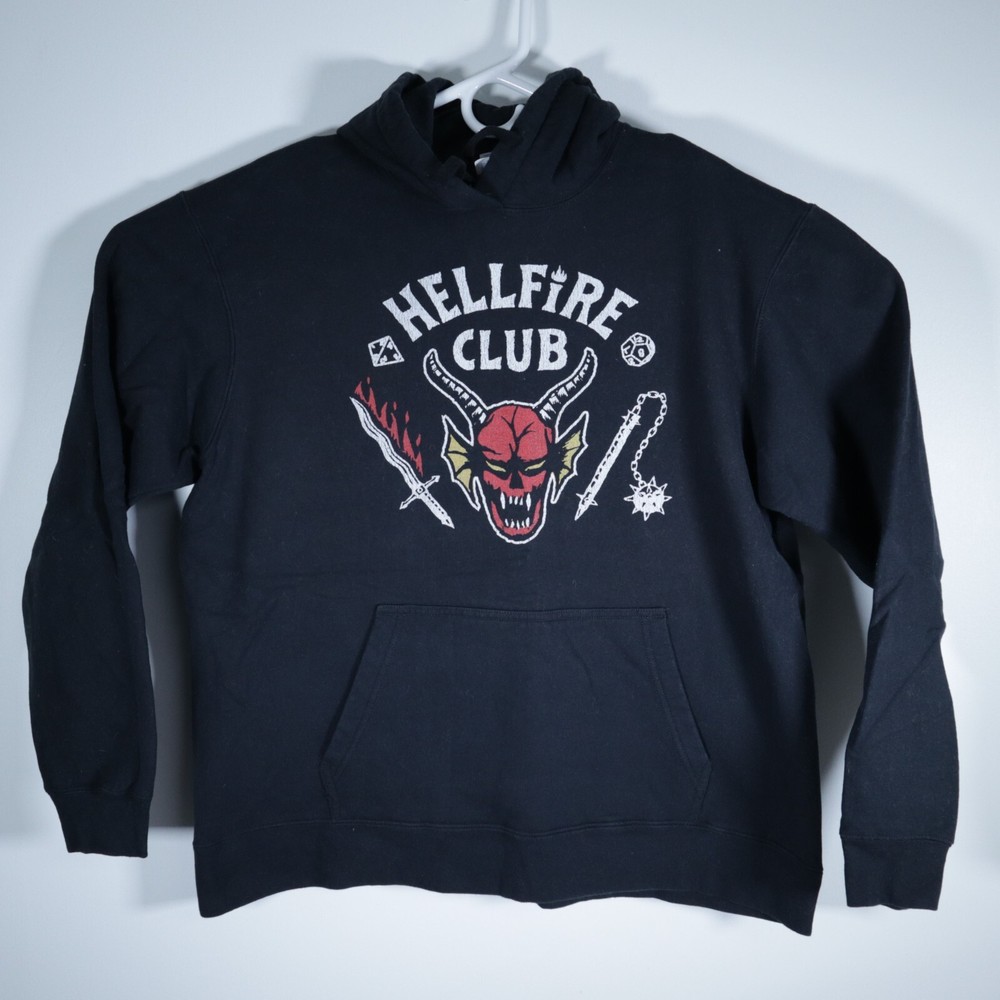 Stranger Things Hellfire Club Mens XL Black Hoodie Netflix Pullover Sweatshirt