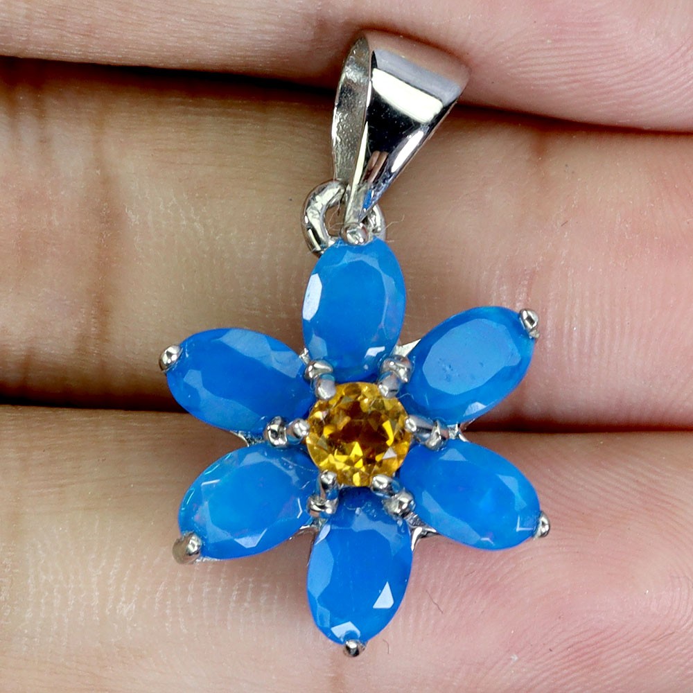 925 Sterling Silver Pendant Oval Blue Opal 6x4mm Citrine Gemstone Jewelry