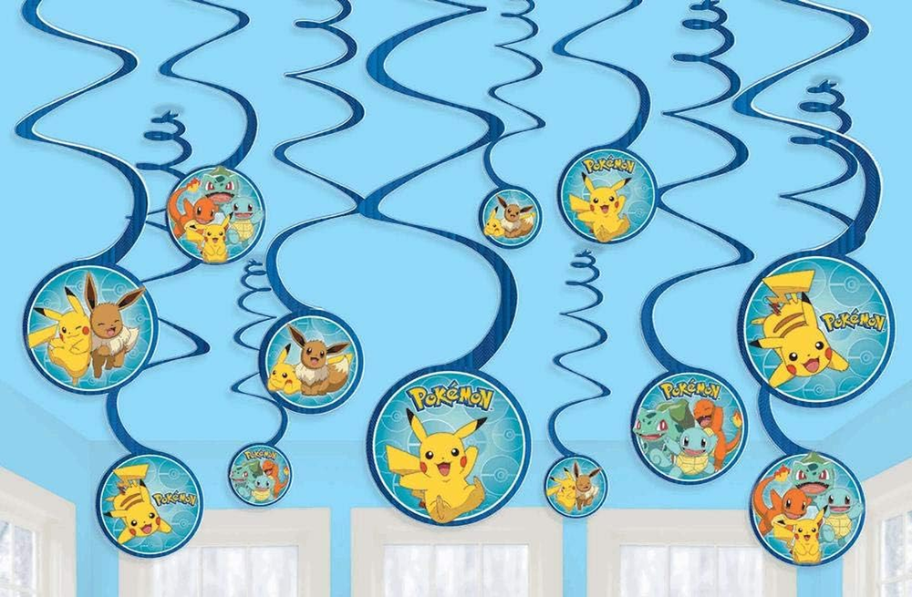 Pokemon Swirl Hanging Decorations - 12-Piece Multicolor Set