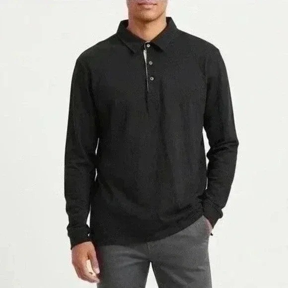 American Giant Mens Long Sleeve Black Polo Shirt Size L Made in USA