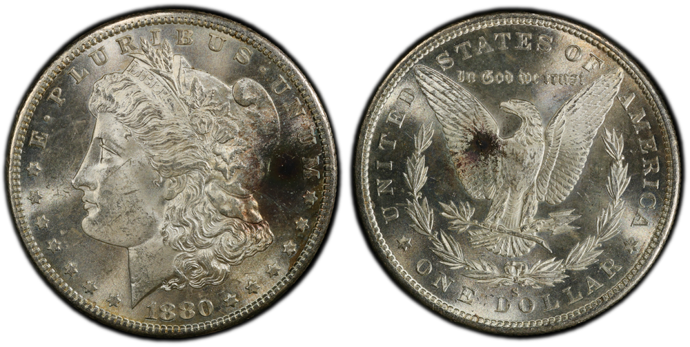 Toned 1880 S MS 65 Morgan Silver Dollar PCGS Graded Certified Authentic Slab 243